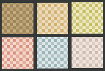 Collection of six seamless multicolored checkered patterns in earthy and pastel tones
