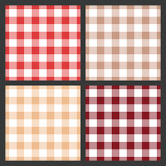 Collection of four seamless checkered patterns in warm classic colors: red, beige, tan, and burgundy