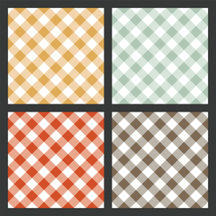 Collection of four seamless diagonal checkered patterns: gold, mint green, red, and brown