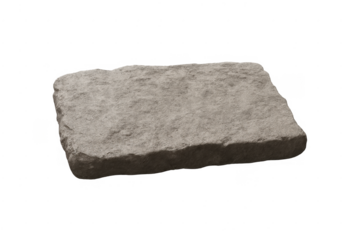 Grey flat textured stone block on transparent background