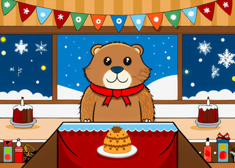 Festive Teddy Bear Welcomes Winter Celebration