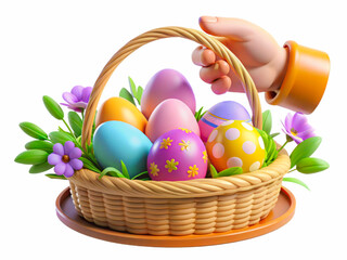 Vibrant Easter Basket Filled with Decorative Eggs