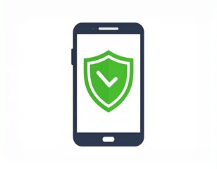 Flat vector icon of a smartphone and security shield on white