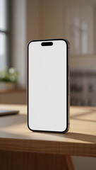 Smartphone Mockup Blank White Screen on Table in Living Room