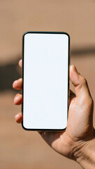 Hand Holding Smartphone Mockup Blank White Screen Display