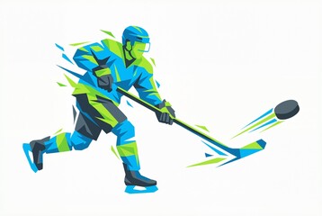 Obraz premium Abstract Low Poly Ice Hockey Player in Action Vector Illustration