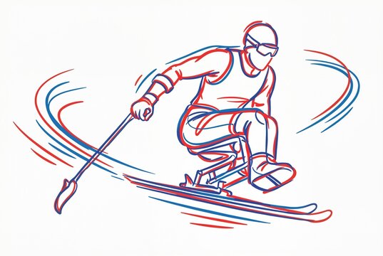 Adaptive Sit-Ski Athlete Sketch Illustration for Winter Paralympics