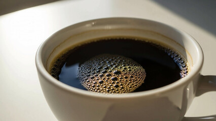 Macro shot of a cup of coffee on a desk for lifestyle concept