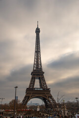 Effiel Tower on traditional cloudy day in France in winter