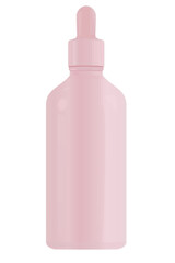 Vector Dropper bottle. Pink eyedropper flacon for nasal extract, essential oil, cosmetic products and pharmacy liquid. Flat illustration of small glass vial, bottle isolated.