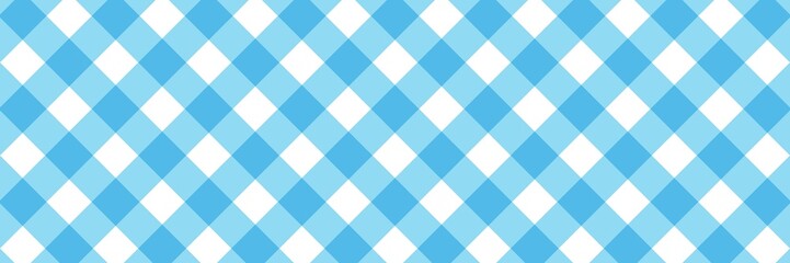 Fototapeta premium Cyan blue and white diagonal gingham pattern. Vibrant turquoise checkered argyle background for tropical branding and summer textile designs.
