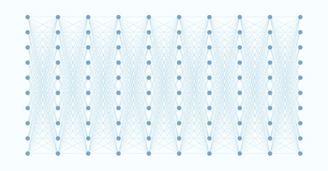 Neural network structure on white background with clear nodes and layers, showcasing deep learning, AI innovation and modern computational technology.