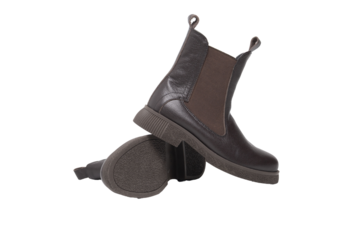 Brown leather chelsea boots with rubber sole, transparent background
