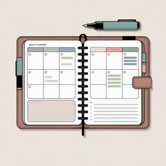 Daily Planner And Highlighter featuring a daily planner page with highlighter pen, created as a calm neutral scene for mindfulness, mental balance and routine planning 