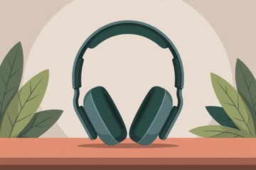 Headphones For Meditation Audio featuring over ear headphones resting on a table, created as a calm neutral scene for mindfulness, mental balance and routine planning 