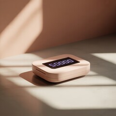 Steps Counter Device Scene featuring a simple step counter device on a surface, created as a calm neutral scene for mindfulness, mental balance and routine planning 