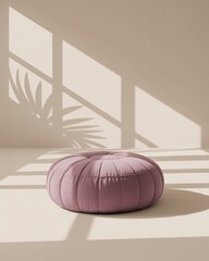 Meditation Cushion Setup featuring a meditation cushion on a plain floor surface, created as a calm neutral scene for mindfulness, mental balance and routine planning 