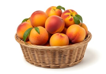 Canasta llenas de durazno sobre un fondo blanco, listo para editar.