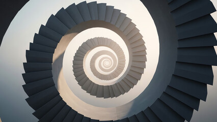 Spiral staircase with gray steps and soft light in a modern setting  