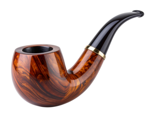  Classic Wooden Smoking Pipe with Polished Finish and Curved Stem PNG