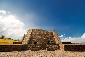 Historic Ehecatl Quetzalcoatl temple in Calixtlahuaca archaeological site, Mexico