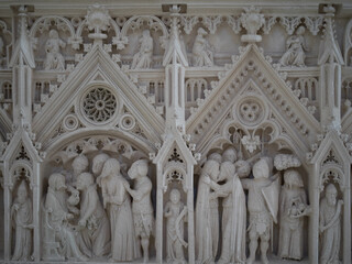 Detail of the carvings of Tomb of Ines de Castro inside the church of Mosteiro de Santa Maria de Alcoba&ccedil;a
