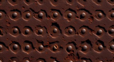 Rusty metal surface with rivets and weathered industrial steel texture, vintage construction concept background