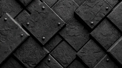 Abstract Black Cubes with Metallic Spheres Pattern Creates a Dimensional Grid Under Soft Lighting