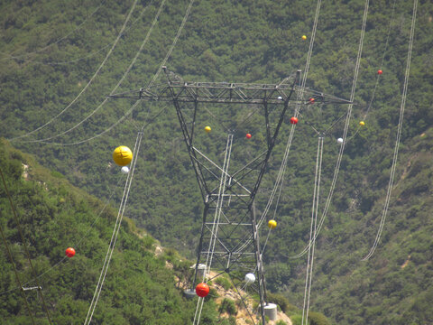 Colorful Balls on Power Lines for Visibility (Aerial Marker Balls)