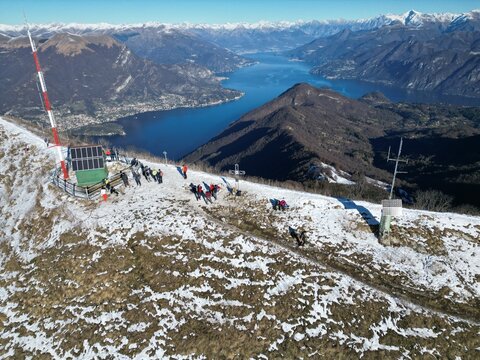 Aerial Drone View from the Summit of Mount San Primo, Italy