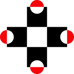 Abstract Black Shape with Red Semi-Circles