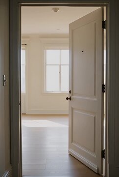 Interior view of partially opened door letting in natural light