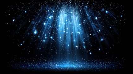 Radiant Blue Light Beams with Sparkling Particles on Dark Background