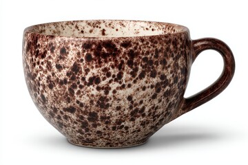 Speckled Ceramic Cup with Handle on White Background in Studio Shot
