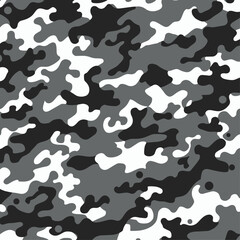 Urban Camouflage Seamless Pattern Vector. Monochrome Streetwear Fashion Background. Trendy Grey and White City Army Camo Texture for Print.