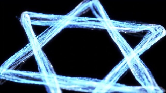 Glowing Blue Neon Star of David with Sketchy Scribble Effect on Black Background - Jewish Symbol - AI Generated
