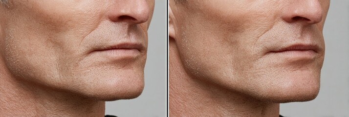 Detailed Close-Up Showing Differences in Skin Texture and Contours of a Male Face Under Neutral Lighting and a Plain Background
