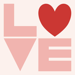 A bold love word typography with heart symbol in soft pink and red tones. Suitable for Valentine posters, wall art, and romantic graphic designs.