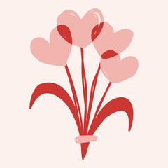 A heart shaped floral bouquet illustration in soft red and pink colors expressing love and romance. Perfect for Valentine cards, prints, and decorations.