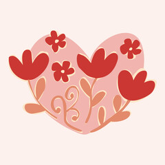 A decorative heart illustration filled with floral elements in warm red and pink colors. Ideal for Valentine cards, romantic posters, and love themed graphics.