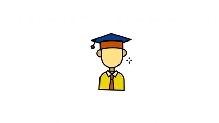 Cartoonstyle graduate in cap and gown, ideal for educational designs, graduation announcements, and academic celebration materials. Cheerful cartoon illustration.