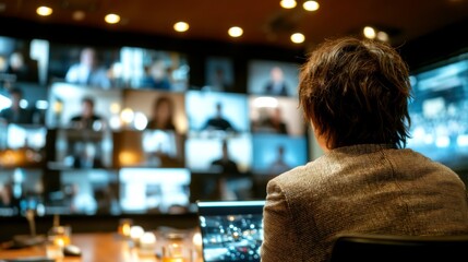 Business Meeting with Online Participants in a Modern Conference Room