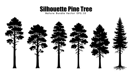 Silhouette Pine Trees Collection Abstract Vector Illustration Nature Forest Elements.Vector Bundle