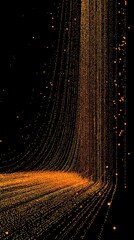 Abstract Orange and Yellow Light Particles Flowing Downward on Black Background Creating Corner Effect