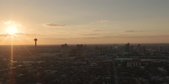 Aerial Downtown San Antonio City Skyline at Sunset