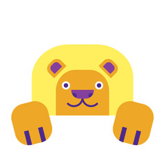 Cute flat vector illustration of a smiling lion character in bright colors, simple shapes, cartoon animal for kids design and nursery graphics.