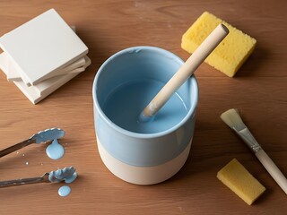 Ceramic Crafting Process with Vibrant Blue Glaze and Tile Preparation