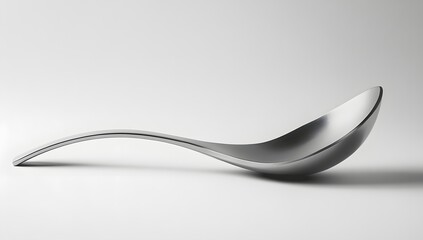 Minimalist flat lay of a polished silver spoon on a gentle, soft-focus background.

