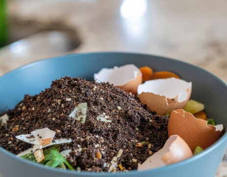 Close-up of Kitchen Compost Bin with Food Scraps