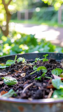 Close-up of a Composting Bin in a Garden